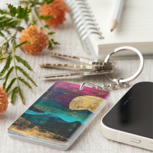 Abstract Fantasy Moonscape Two-sided Acrylic Sleutelhanger (Voorkant Rechts)