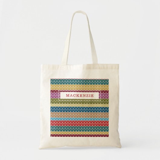 Abstract Faux Knit Patroon met Naam Tote Bag (Voorkant)