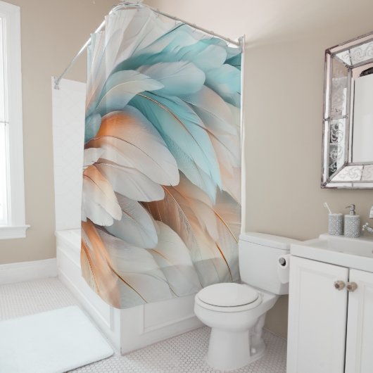 Abstract Feather Flow – Soft Elegance Douchegordijn (In situ)