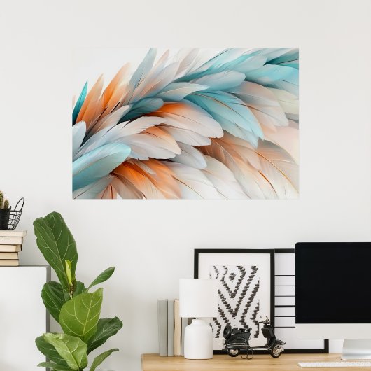Abstract Feather Flow – Soft Elegance Poster (Thuiskantoor)