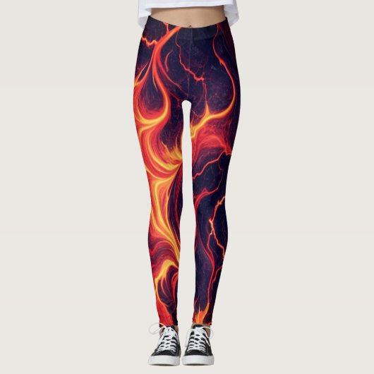 Abstract Fire Marble – Seamless Fiery Fluid Patter Leggings (Voorkant)