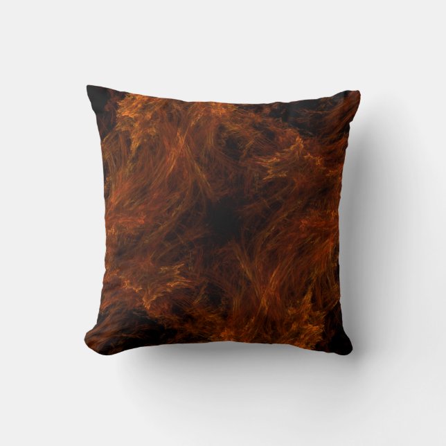 Abstract Flaming Black en Oranje Fractal Pillow Kussen (Voorkant)