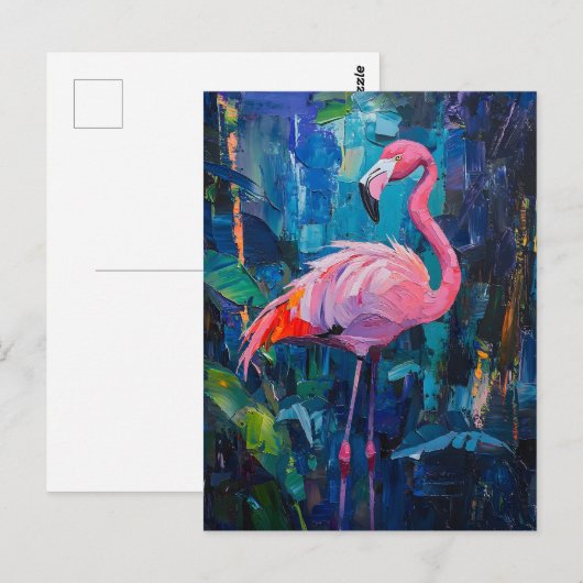 Abstract flamingoschilderij briefkaart (Voorkant / Achterkant)