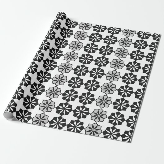 Abstract Floral Black en White Pattern Cadeaupapier (Uitgerold)