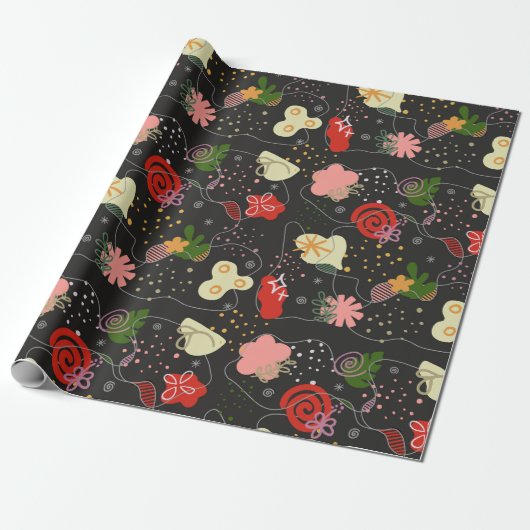 Abstract Floral Doodle Cadeaupapier (Uitgerold)