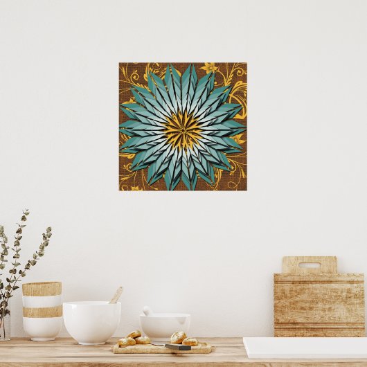Abstract Floral Earth Tone Poster (Keuken)