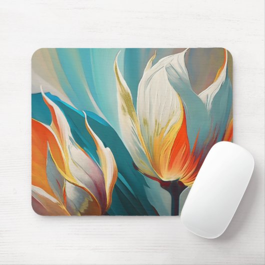 Abstract Floral Glow in Teal and Orange Muismat (Met muis)