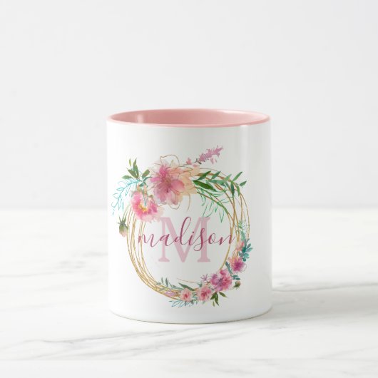 Abstract Floral Gold Wreator Hand Lettered Monogra Mok (Midden)