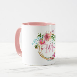 Abstract Floral Gold Wreator Hand Lettered Monogra Mok