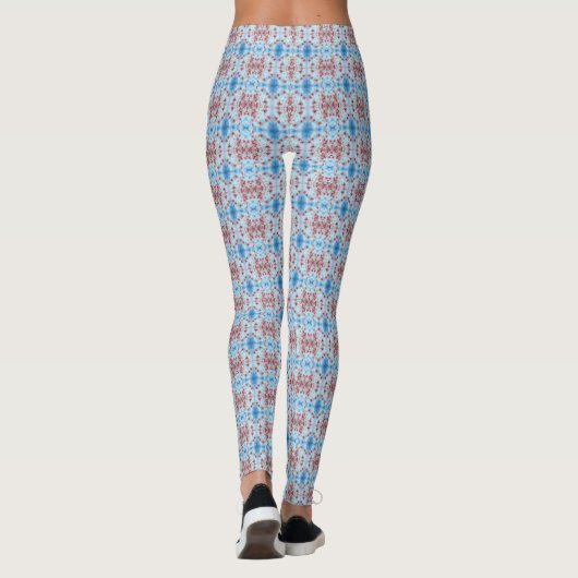 Abstract Floral Graphic Pattern Blue en Red Leggings (Achterkant)