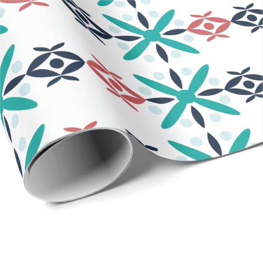 Abstract Floral Holiday Pattern Blue Cadeaupapier (Rol Hoek)