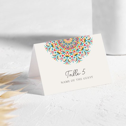 Abstract Floral Mandala Wedding Place Card Kaart