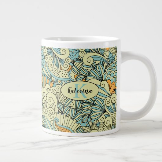  Abstract Floral Monogrammed Grote Koffiekop (Rechts)
