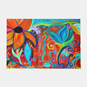Abstract floral orange, blue intuitive art deurmat (Voorkant)