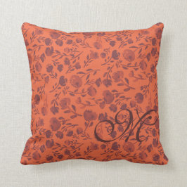 Abstract Floral Oranje Paars Chic Monogram Kussen