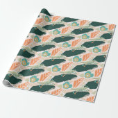  Abstract Floral Pattern Aqua Green Sinaasappel Cadeaupapier (Uitgerold)
