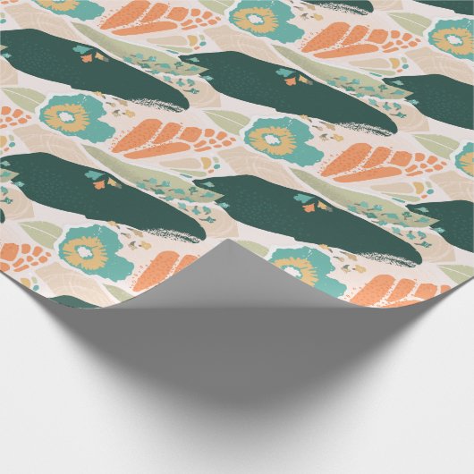 Abstract Floral Pattern Aqua Green Sinaasappel Cadeaupapier (Hoek)