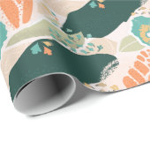  Abstract Floral Pattern Aqua Green Sinaasappel Cadeaupapier (Rol Hoek)
