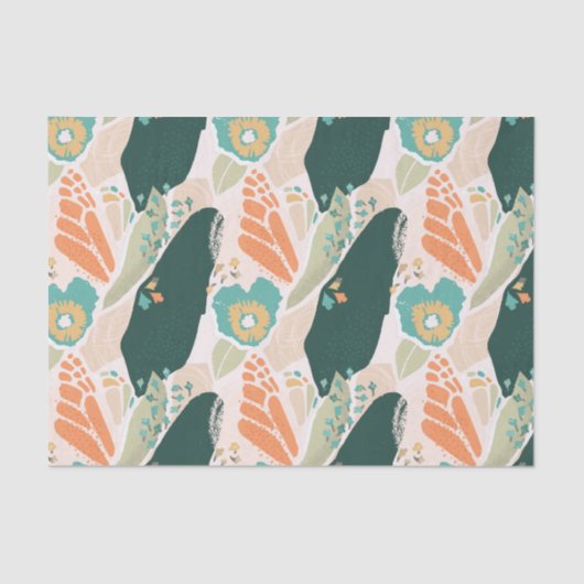  Abstract Floral Pattern Aqua Green Sinaasappel Tissuepapier (Voorkant)