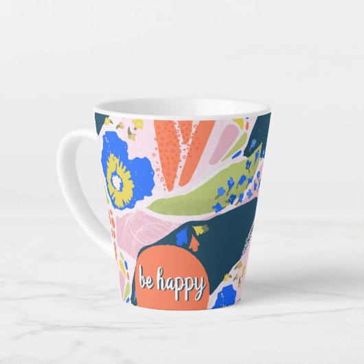  Abstract Floral Pattern Blue Green Oranje Latte Mok (Linkerhoek)