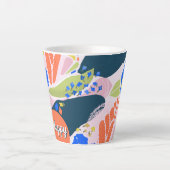  Abstract Floral Pattern Blue Green Oranje Latte Mok (Voorkant)