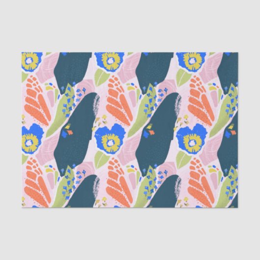 Abstract Floral Pattern Blue Green Oranje Tissuepapier (Voorkant)