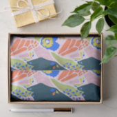 Abstract Floral Pattern Blue Green Oranje Tissuepapier (Geschenk)