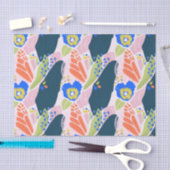 Abstract Floral Pattern Blue Green Oranje Tissuepapier (Craft)