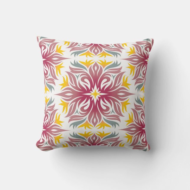 Abstract Floral Pattern Cranberry Yellow Kussen (Voorkant)