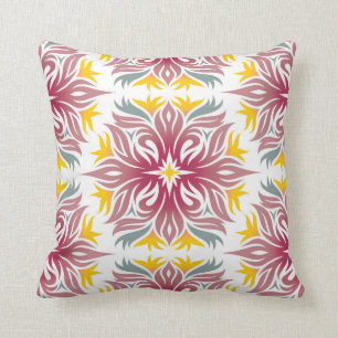 Abstract Floral Pattern Cranberry Yellow Kussen