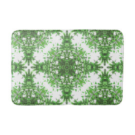 Abstract Floral Pattern In Black & Green On White Badmat
