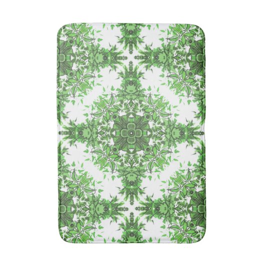 Abstract Floral Pattern In Black & Green On White Badmat (Voorkant Verticaal)