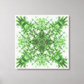 Abstract Floral Pattern In Black & Green On White Canvas Afdruk (Voorkant)