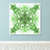 Abstract Floral Pattern In Black & Green On White Canvas Afdruk (Insitu (Houten vloer))