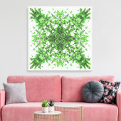 Abstract Floral Pattern In Black & Green On White Canvas Afdruk (Insitu (Woonkamer))
