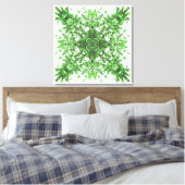 Abstract Floral Pattern In Black & Green On White Canvas Afdruk (Insitu (Slaapkamer))