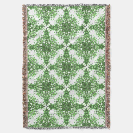 Abstract Floral Pattern In Black & Green On White Deken (Voorkant Verticaal)