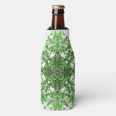 Abstract Floral Pattern In Black Green On White Flesjeskoeler (Fles Voorkant)
