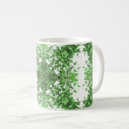 Abstract Floral Pattern In Black Green On White Koffiemok