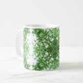 Abstract Floral Pattern In Black Green On White Koffiemok (Voorkant links)