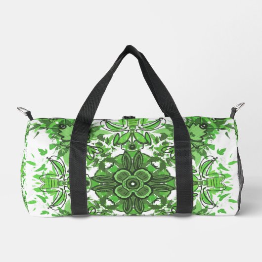Abstract Floral Pattern In Black & Green On White Plunjezak (Voorkant)