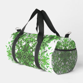 Abstract Floral Pattern In Black & Green On White Plunjezak