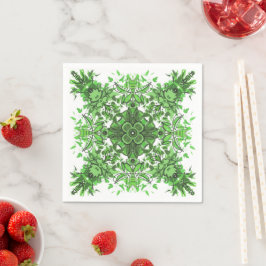 Abstract Floral Pattern In Black Green On White Servet