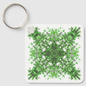 Abstract Floral Pattern In Black & Green On White Sleutelhanger (Voorkant)
