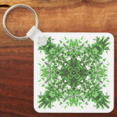 Abstract Floral Pattern In Black & Green On White Sleutelhanger (Voorkant)