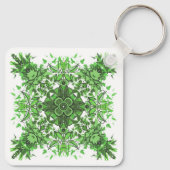 Abstract Floral Pattern In Black & Green On White Sleutelhanger (Achterkant)
