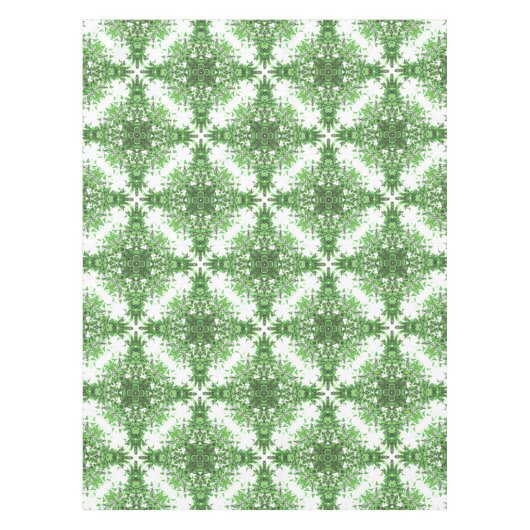 Abstract Floral Pattern In Black & Green On White Tafelkleed (Voorkant)