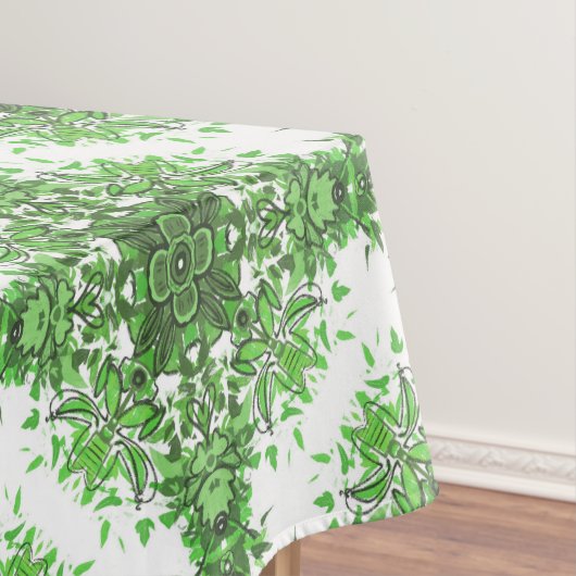 Abstract Floral Pattern In Black & Green On White Tafelkleed (Voorbeeld)