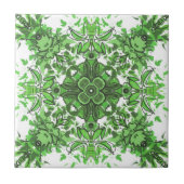 Abstract Floral Pattern In Black Green On White    Tegeltje (Voorkant)