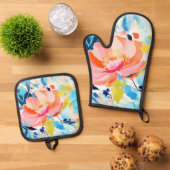 Abstract floral pattern painting ovenwant & pannenlap set (Top down)